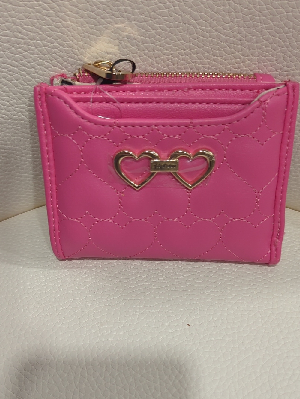 Juicy Couture Hot Pink Quilted Heart Card Wallet with Gold Hardware